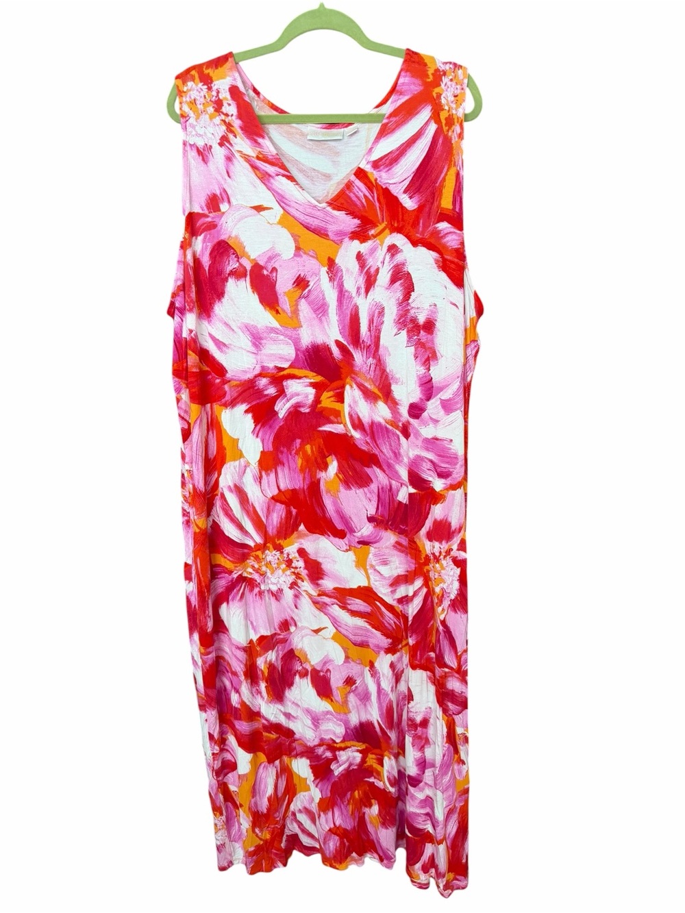 Belle Kim Gravel Sleeveless Maxi Dress Red Orange White Floral Print 3X